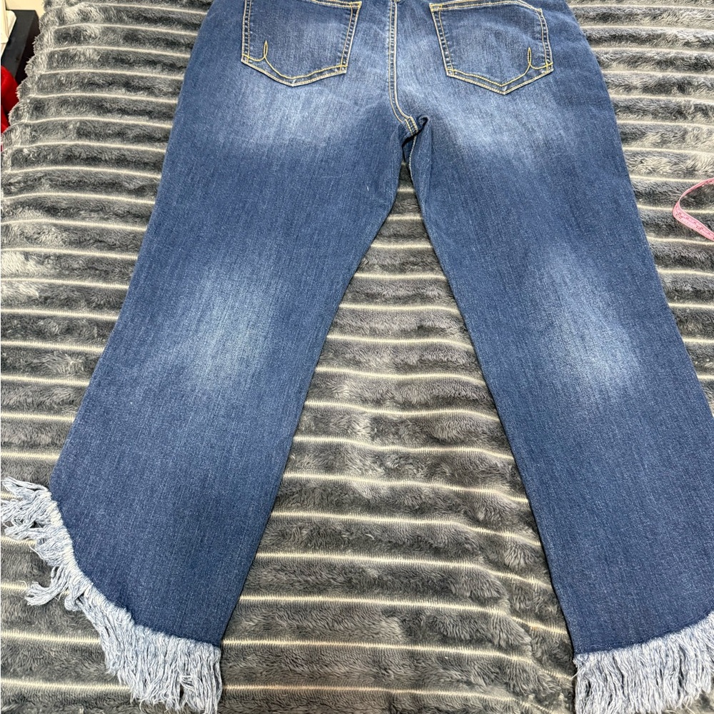 INC International Concepts Blue Frayed Wide Leg Jeans - Picture 2 of 7